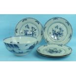 A set of four 18th century Chinese blue and white plates decorated with floral sprays and an 18th