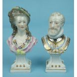 A pair of 20th century Continental porcelain bust figures of Henri IV and Lamballe, 15cm, (2).