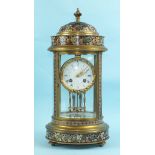 A 19th century French champlevé enamel four-glass mantel clock of cylinder shape with dome top,