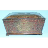 A good quality tortoiseshell and boulle work box of sarcophagus shape, the hinged lid revealing