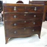 A Georgian mahogany chest of two short and three long cockbeaded drawers, on splayed feet, 105cm