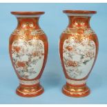 A pair of 19th century Japanese Kutani vases with figure and floral panels, signed, (2).