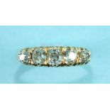 A Victorian five-stone diamond ring, the graduated old brilliant-cut diamonds claw set in 18ct