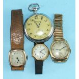 Tissot, a gentleman's 9ct gold cased wrist watch c1940 on plated bracelet, another gold cased