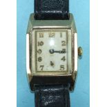 Rotary, a 9ct gold rectangular cased wrist watch c1930's the cream/white dial with Breguet