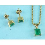 An emerald pendant, four-claw set a rectangular emerald of approximately 1.5cts, suspended on 14k