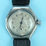 Rolex Oyster, a gentleman's silver-cased wrist watch c1920's, the silver engine-turned face with