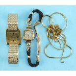 Omega, a ladies De Ville wrist watch with gold-plated square case, a ladies square-faced wrist watch