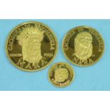 Three Venezuelan caciques gold coins, total weight 34.3g, (3).