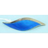 A blue enamelled Norwegian silver brooch in the form of a leaf by Albert Scharning, signed 'A Sch'.