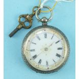 A Continental 935 silver-cased open-face key-wind pocket watch, the white enamel dial with Roman