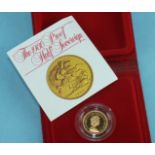 A Queen Elizabeth II 1980 proof half-sovereign, boxed.