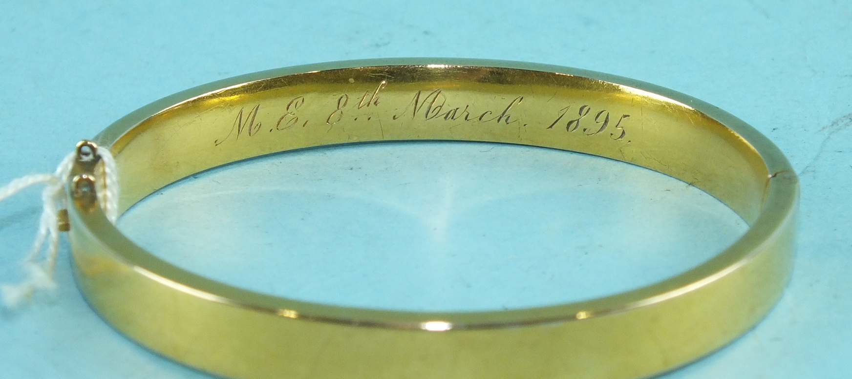 A Victorian unmarked yellow gold hinged bangle, 12.9g. - Image 2 of 2