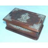 A Portuguese hardwood jewellery box with silver mounts embossed with the galleon Lusitanos and