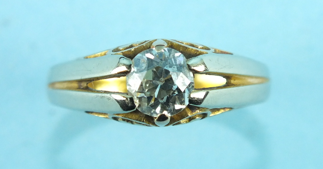 A solitaire diamond ring claw-set an old brilliant-cut diamond of approximately 0.6cts, size Q, 4.