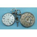 M Young & Sons, Newcastle Upon Tyne, a silver cased open face keywind pocket watch, the engine