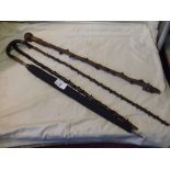 Sale Item:    3 WALKING STICKS & BROLLY   Vat Status:   No Vat   Buyers Premium:  This lot is