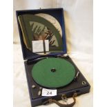 Sale Item:    PORTABLE GUINIPHONE GRAMOPHONE WITH CARBOARD HORN  Vat Status:   No Vat   Buyers