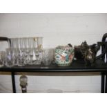 A qty. of glassware, oriental pot etc.