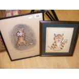 Two framed and glazed humorous cat pictu