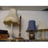 A qty. of side lamps together with woode