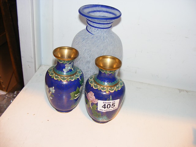 A pair of cloisonne vases together with