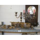 A quanitity of metalware to include candlesticks,