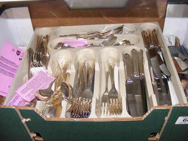 A carton containing a large quantity of EPNS flatware including George Butler