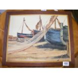 A oil on board depicting boats signed R T 1966