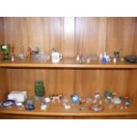 A collection of minature glassware and small ceramic items including whitefriars,