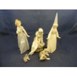 A Lladro 4595 Fairy wizard together with two Lladro cats and two Nao figures (examine)