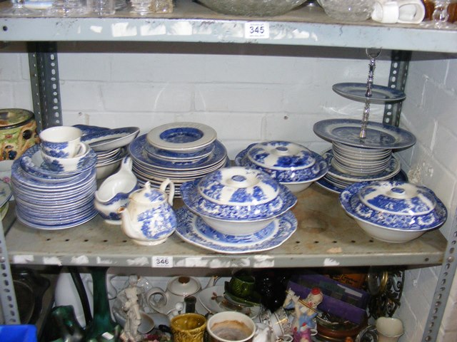 A collection of blue and white ceramics to include tureens,