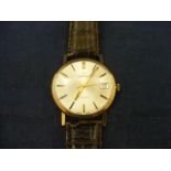 Omega gents 9ct manual wind Geneve date leather strap Omega buckle