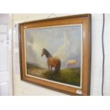 A framed oil on canvas 'Approaching storm' depicting horses signed Sheila Fairman