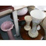 A collection of vases and jardineres together two occasional tables
