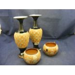 Two Doulton Lambeth vases together with two Royal Doulton pots (one A/F)