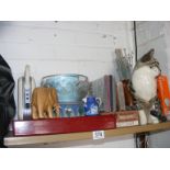 A quantity of mixed items to include wood plane and cat ornament etc.