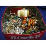 A box of costume jewellery to include silver