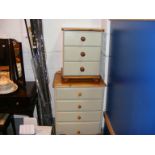 A Ducal painted set of drawers together with a painted pine bedside