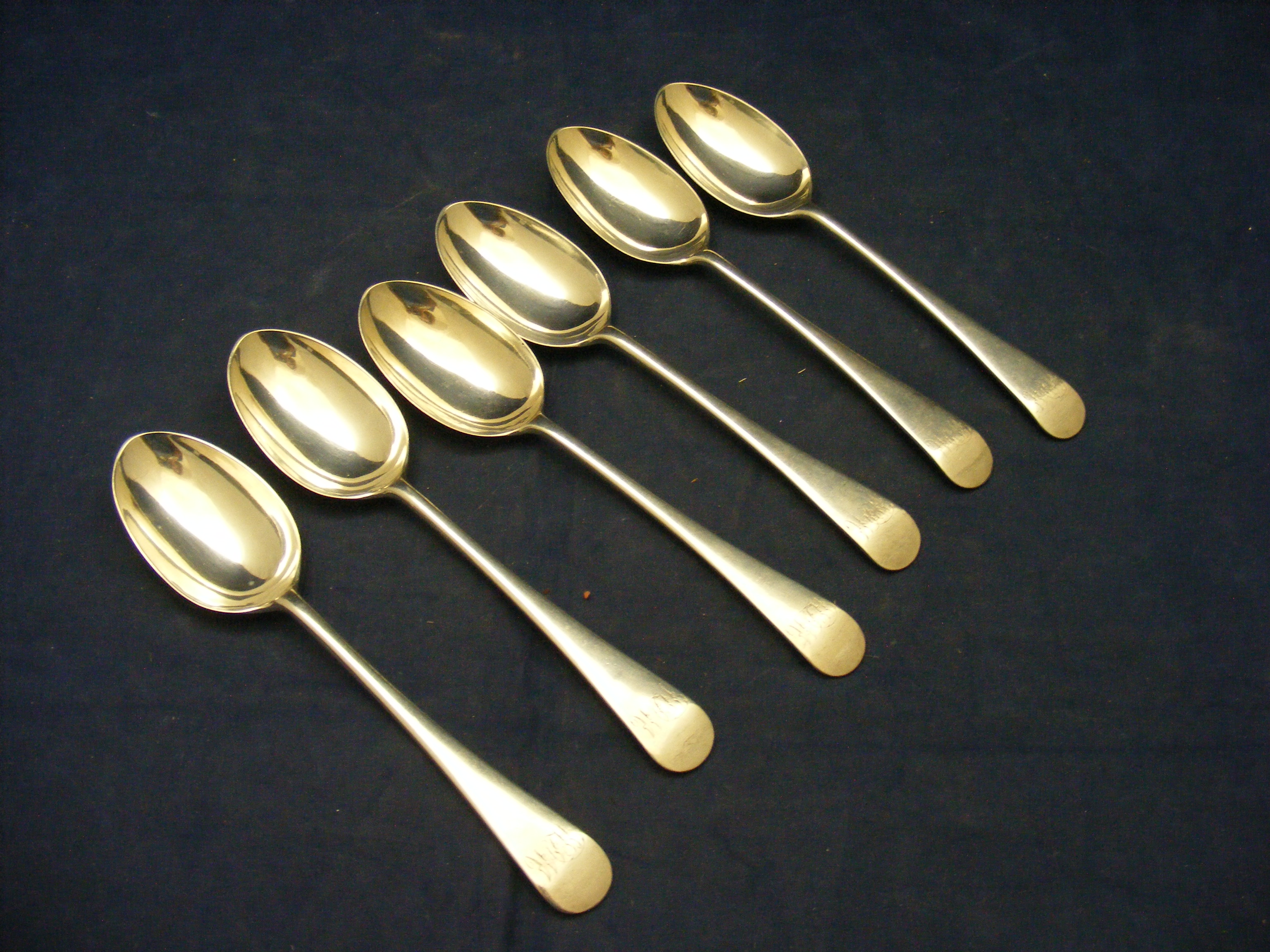 Six silver tablespoons inscribed WLM
