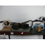 A quantity of collectables to include a Bakelite hair dryer, a scouting belt, cameras,
