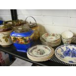 A mixed quantity of china to include Grand Staffordshire, biscuit barrels etc.