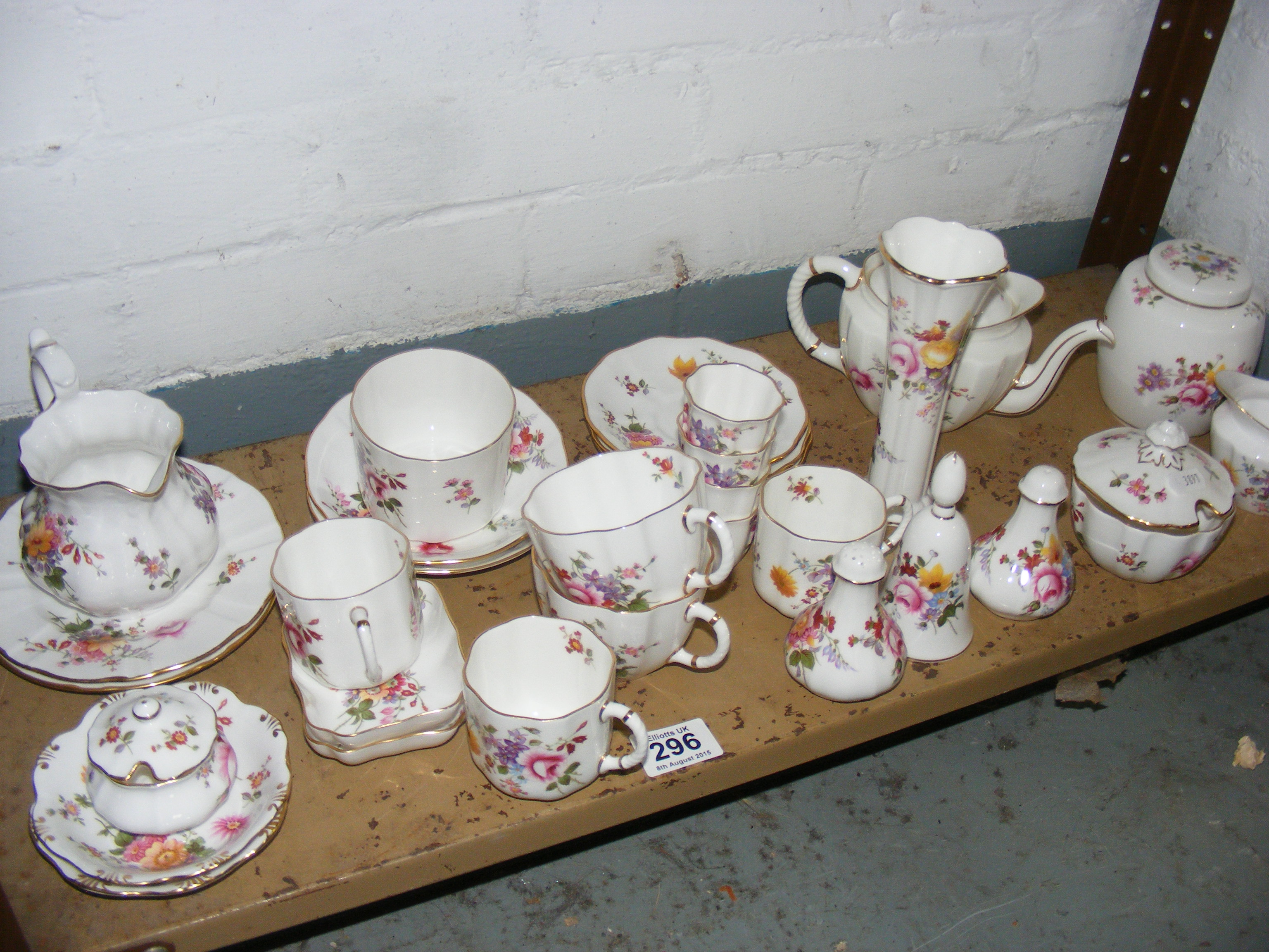 A collection of Royal Crown Derby Posys to include cups, saucers, jugs, cruet set and bell etc.