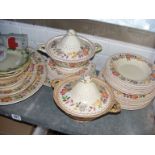 A quantity of Masons Ironstone dinnerware together with two glazed plates depicting churches.