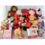 A large carton of assorted stuffed toys