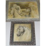 C. LITVINE , ensemble de 2 huiles sur toile, figurant des chevaux.41X 32 cm et 41 x 65 cm