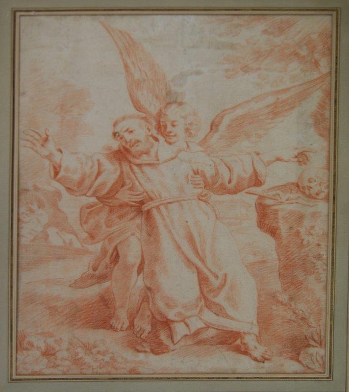 Ecole italienne du XVIIIe siècle,Saint Francois d'Assise recevant les stigmates. Sanguine.