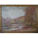 Emile BERNARD (1868-1941)
Bord de rivière 
Huile sur carton, signée en bas à droite.
70 x 98 cm