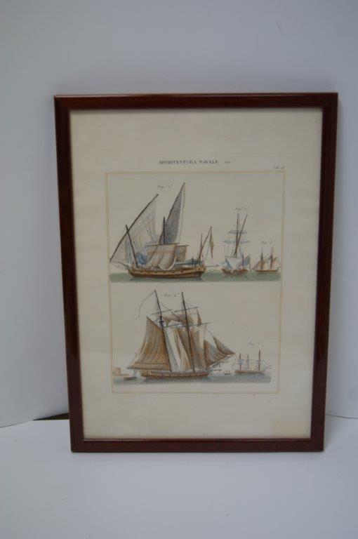 Gravure en couleurs, issue d'un livre sur la Marine. 25 x 19 cm Cadre : 37 x 27 cm