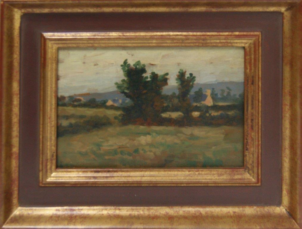 E FAVIER (fin XIXe - début XXe), Paysage, huile sur panneau, signée en bas à gauche, 18 x 26 cm